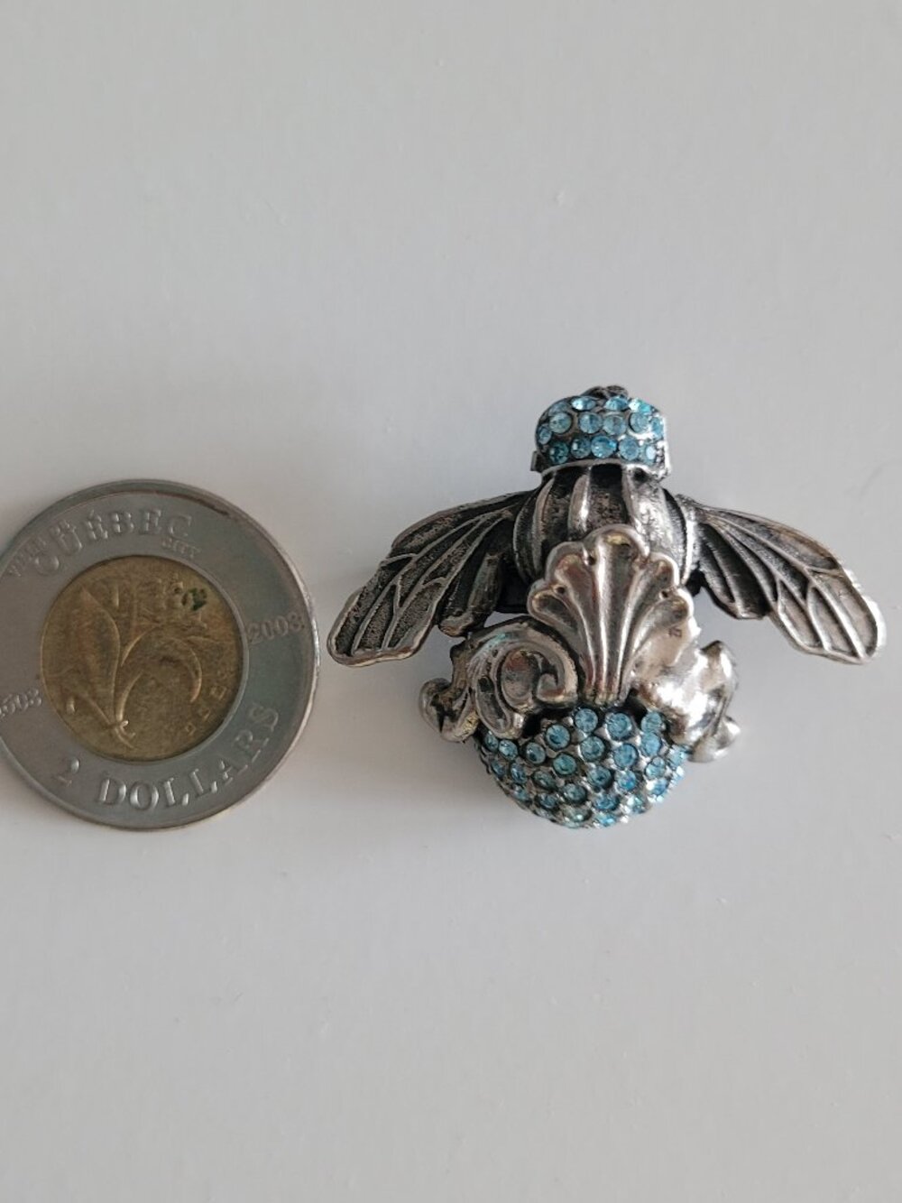Danny Pollak Silver-Tone + Blue Rhinestone Winged Insect Brooch/Pin - Picture 2 of 6